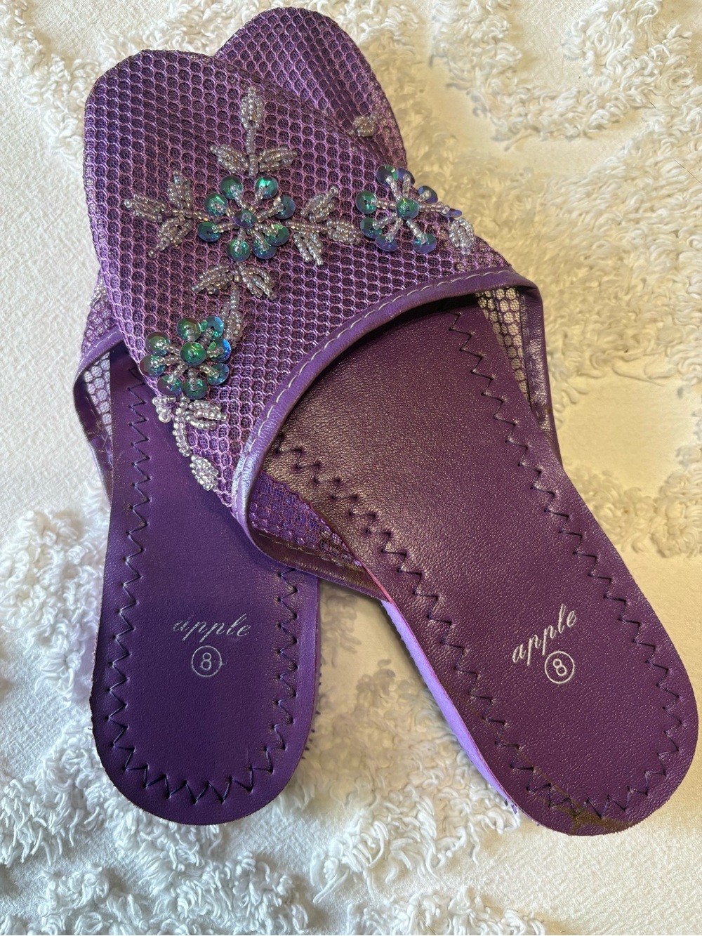 Apple Purple Beaded Floral Slide Mules - Picture 2 of 4